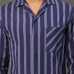 Striped Lapel Collar Pure Cotton Night Suit